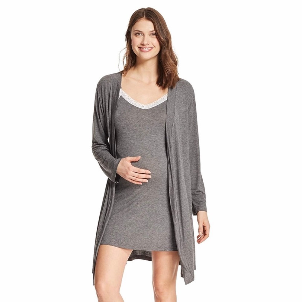 Lamaze gray stripe maternity robe